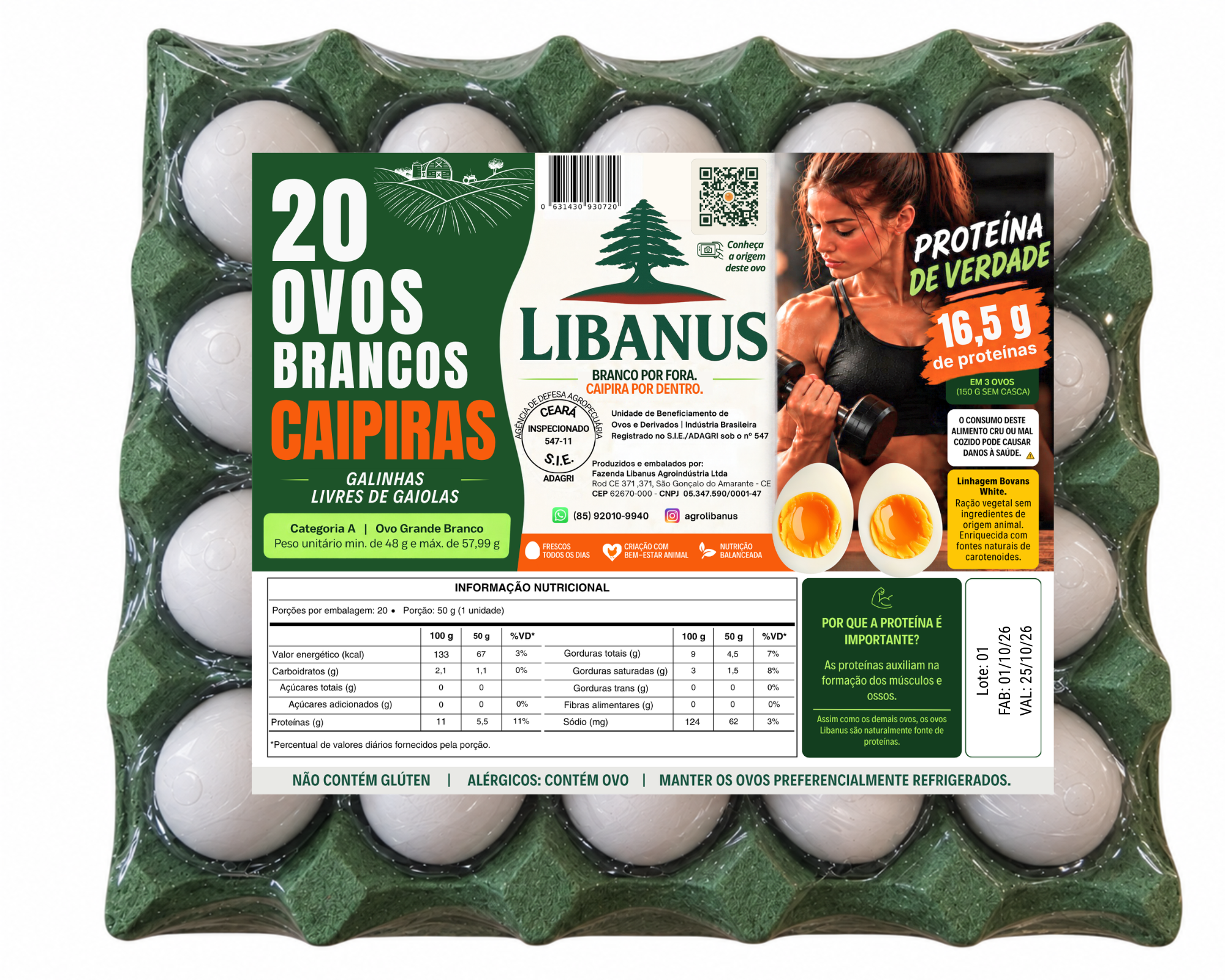Bandeja Libanus de 20 ovos brancos caipiras com rótulo exclusivo para o São Luiz
